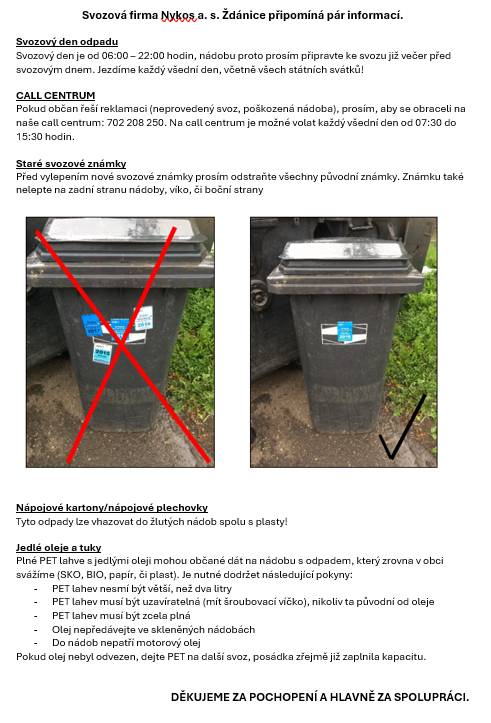 Svozová firma Nykos a.s. Ždánice připomíná pár informací.