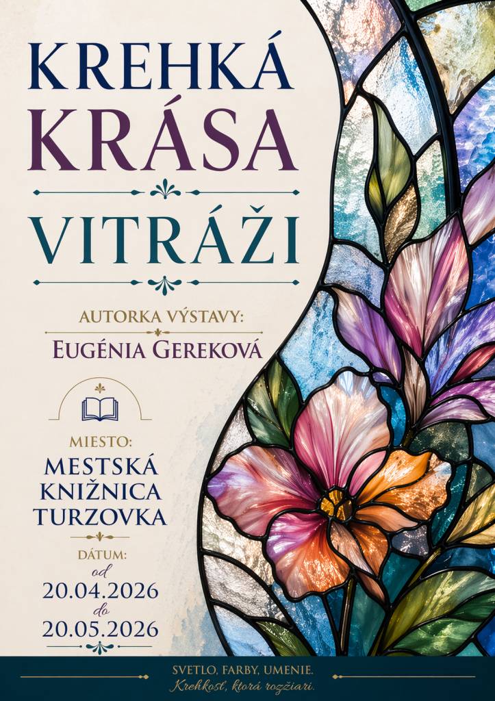 Mesto Turzovka Vás srdečne pozýva na výstavu vitráží v podaní Eugénie Gerekovej. Výstava sa nachádza v priestoroch Mestskej knižnice v Turzovke. Príďte objaviť čaro svetla, farieb a jedinečných umeleckých diel, ktoré v sebe nesú krásu a jemnosť vitrážového umenia.    Tešíme sa na vašu návštevu.