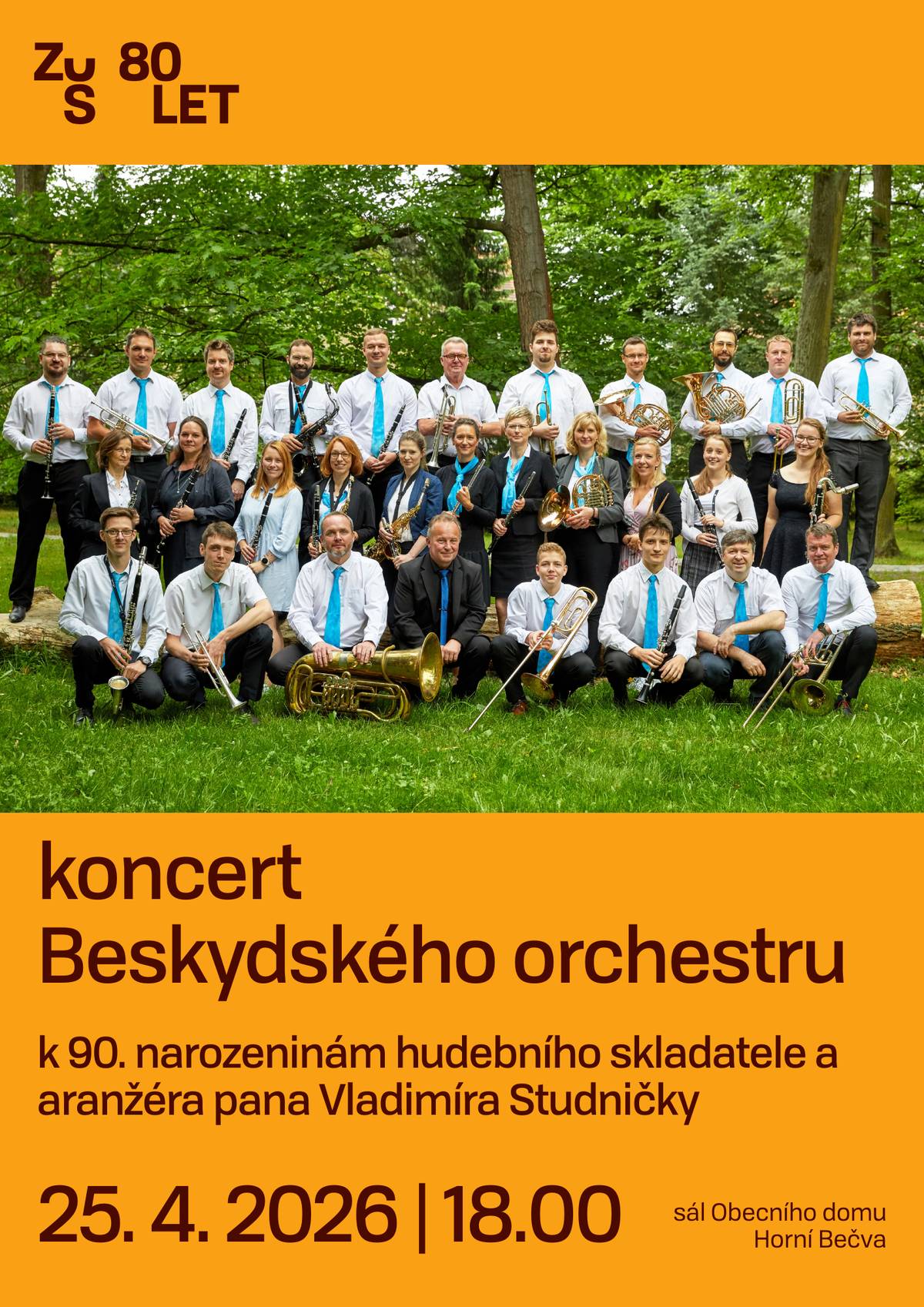 V sobotu 25.4.2026 se v Obecním domě uskuteční koncert Beskydského orchestru. Začátek je v 18:00. Vstupné dobrovolné.