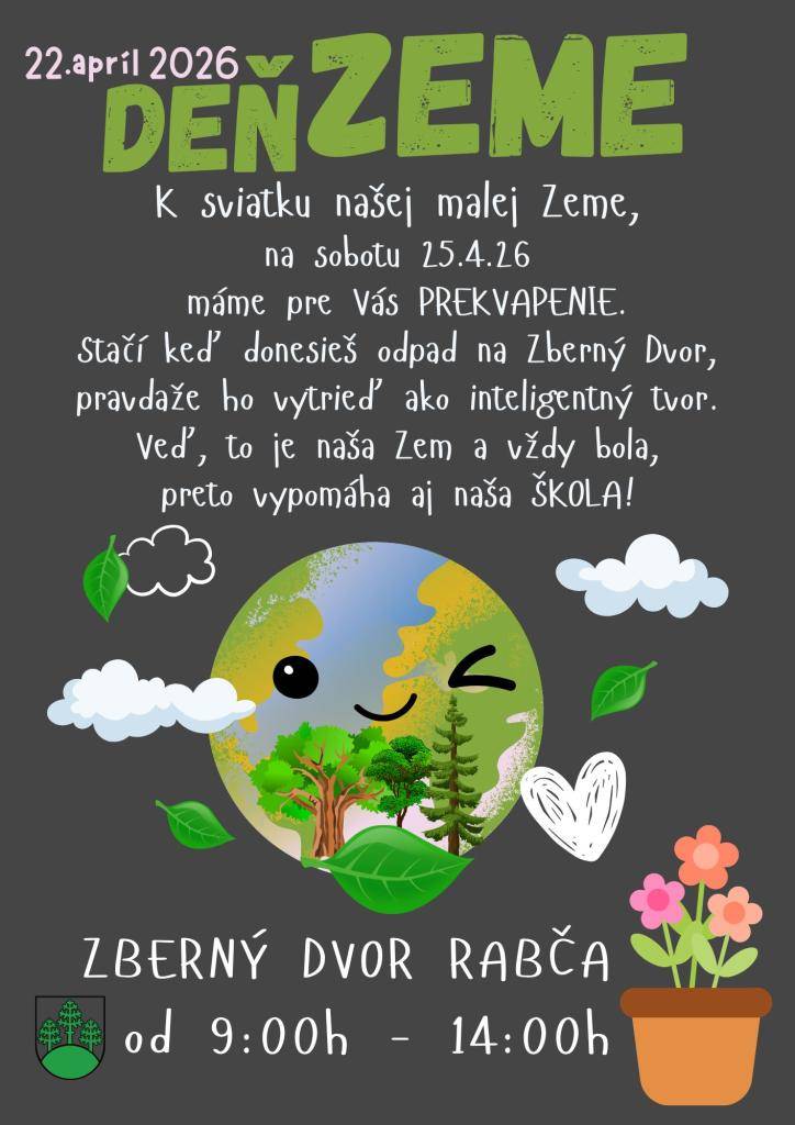 Rabča, ukážme, že sme obec, ktorá sa o svoju Zem stará! V sobotu stačí priniesť vytriedený odpad na Zberný dvor a odmena ťa neminie. Žiadne reči, žiadne sľuby – len činy, ktoré pomáhajú našej prírode.   Pridaj sa, nech je Rabča príkladom pre celé okolie.
