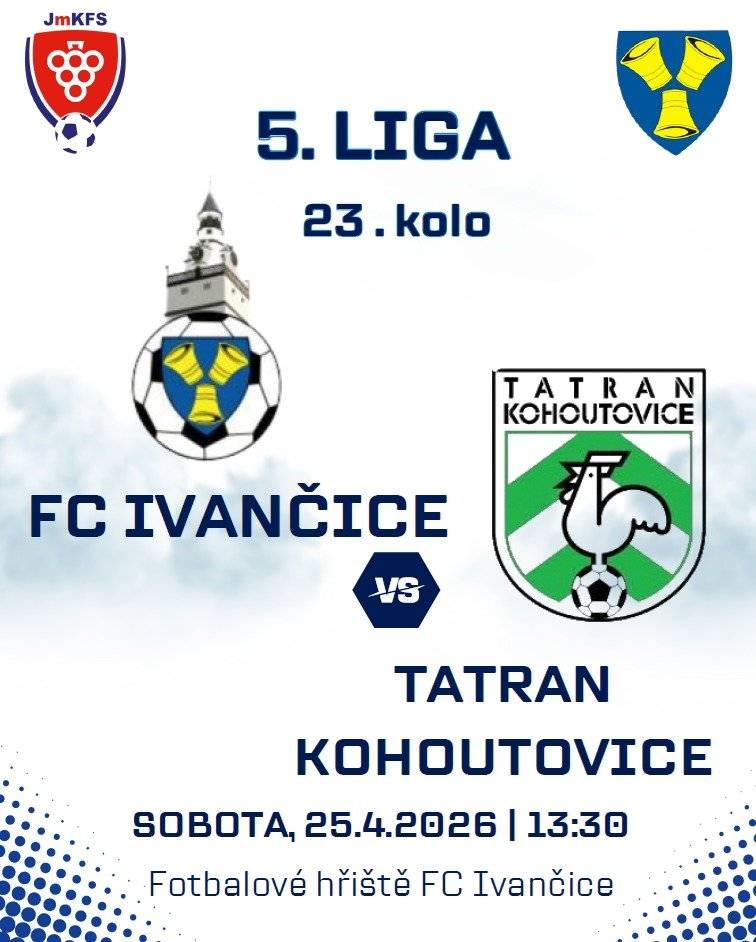 V sobotu 25. dubna 2026 ve 13:30 hodin nás čeká další důležité domácí utkání, ve kterém přivítáme tým Tatran Kohoutovice. Aktuální postavení v tabulce  nám sice nepřeje, ale právě teď je čas to změnit. Jsme odhodlaní nechat na hřišti úplně všechno a po dlouhé době vybojova tvítězství. Potřebujeme vaši podporu víc než kdy jindy - přijďte nás povzbudit a buďte naším dvanáctým hráčem! Po skončení utkání týmu A vás zveme i na zápas našeho B týmu, který od 16:00 nastoupí proti Přísnoticím.