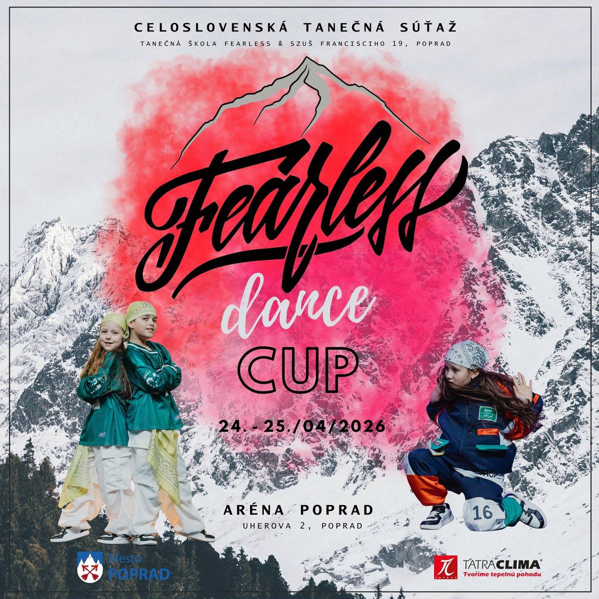 🕺Tanečná škola Fearless Poprad organizuje v poradí už 3. ročník celoslovenskej nezávislej tanečnej súťaže Fearless Dance Cup 2026, ktorá sa uskutoční v piatok 24. a v sobotu 25. apríla v Aréne Poprad. 👌Fearless Dance Cup ponúka pódium pre tanečné talenty zo všetkých kútov, či už ide o profesionálov alebo nadšených amatérov. Súťaž je otvorená pre všetkých, ktorí sa chcú podeliť o svoje umelecké výkony a zároveň sa pustiť do súťaženia o ceny a uznanie. 🔹V prvý súťažný deň, v piatok 24. apríla, bude popradská viacúčelová hala Aréna patriť kategóriám Art, Open a Show, a to so začiatkom už o 7. hodine ráno. 🔹V druhý súťažný deň bude podujatie pokračovať v kategóriách Hip-Hop a Breaking so začiatkom o 8. hodine. Prídete sa pozrieť? 😉