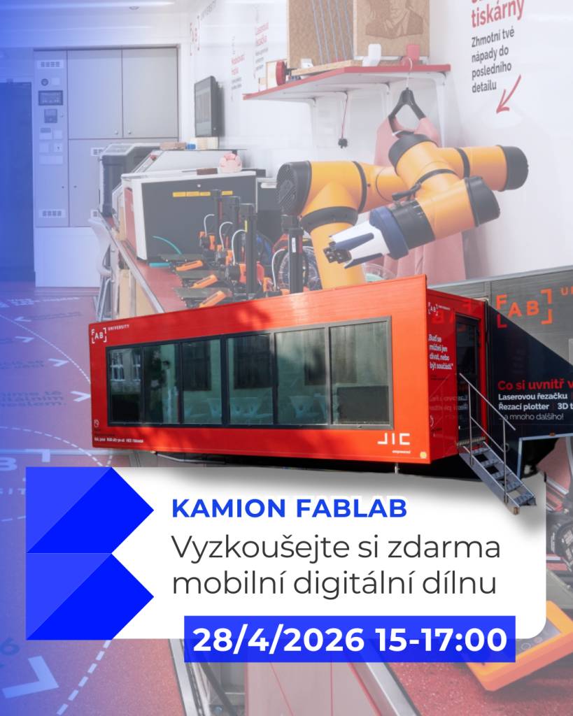 Na parkoviště Komunitního centra v Bystřici přijede od 24. do 30. dubna 2026 kamion FabLab University. Pro veřejnost bude otevřen v úterý 28. dubna od 15 do 17 hodin, vstup je zdarma a bez registrace. Podrobnosti najdete níže.