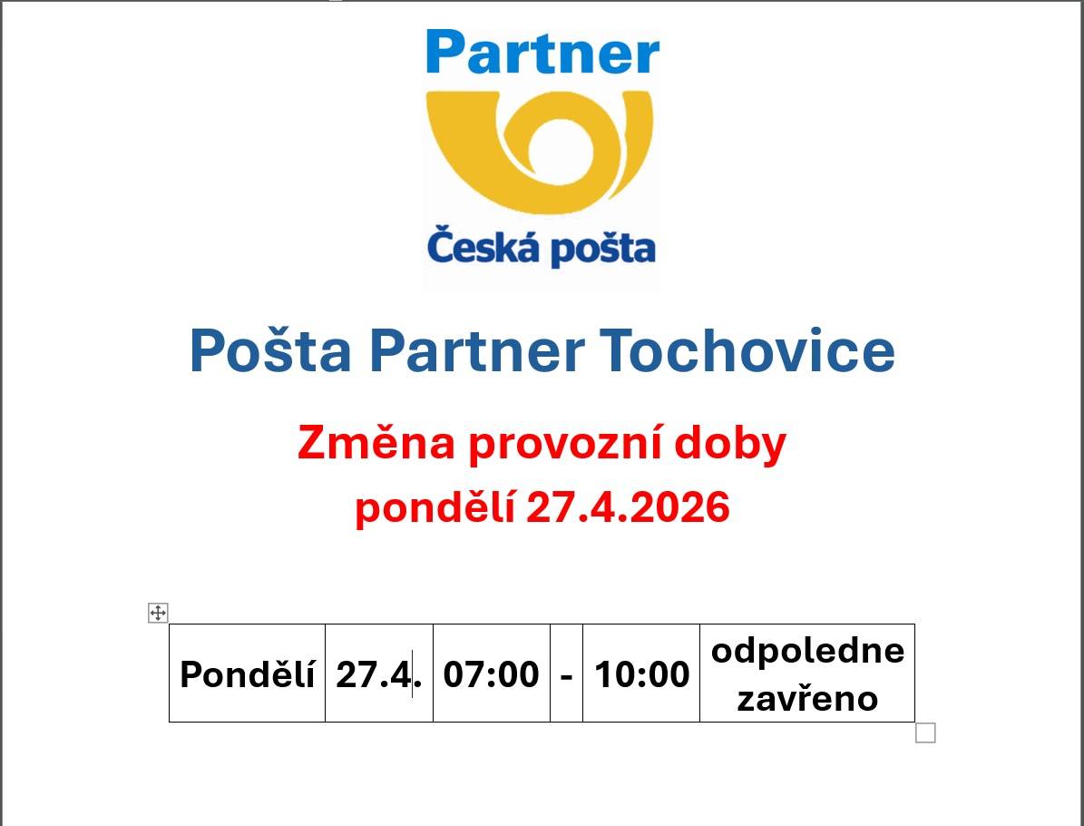 Změna provozní doby pondělí 27.4.2026