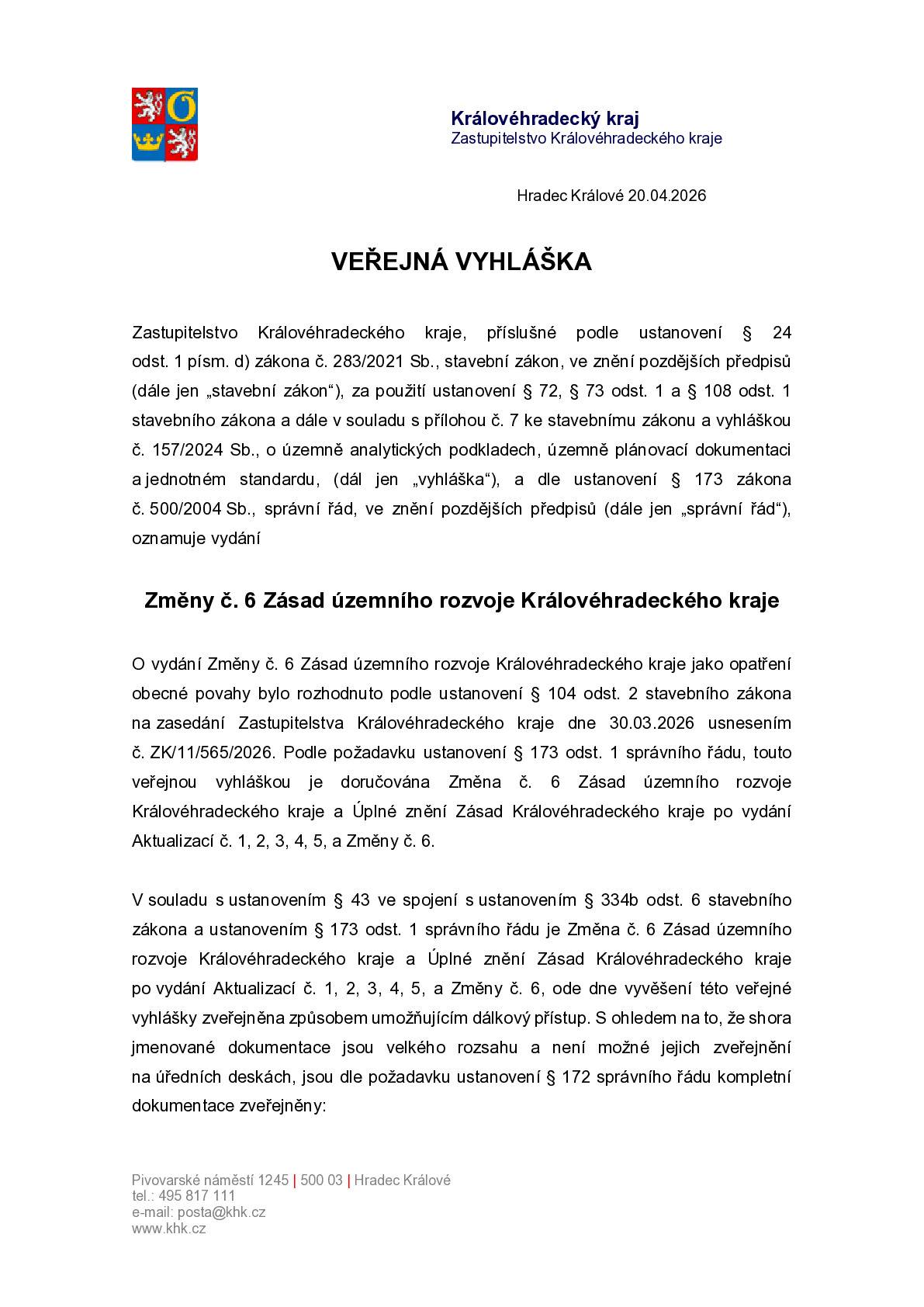 Změny č. 6 Zásad územního rozvoje Královéhradeckého kraje