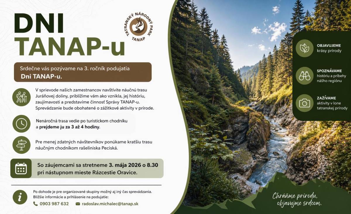 Pozývame Vás na 3. ročník akcie s názvom "Dni TANAP-u". Akcia sa bude konať v Oraviciach so začiatkom o 8:30.