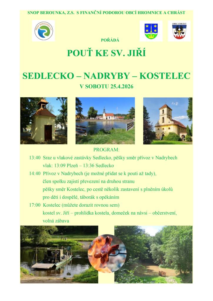 Sedlecko - Nadryby - Kostelec  Sobota 25.4.2026
