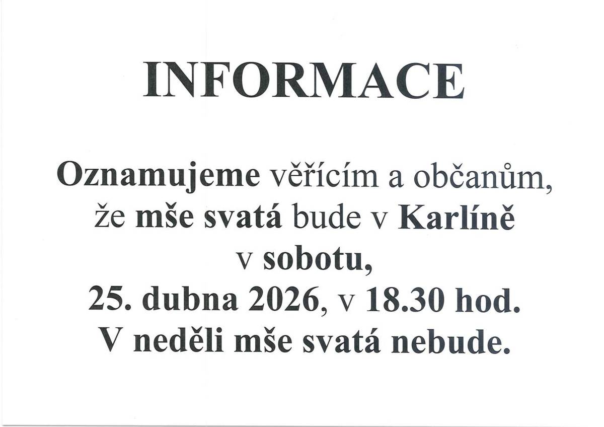 Mše svatá - výjimečně v sobotu 25. dubna 2026 v 18:30 hodin.