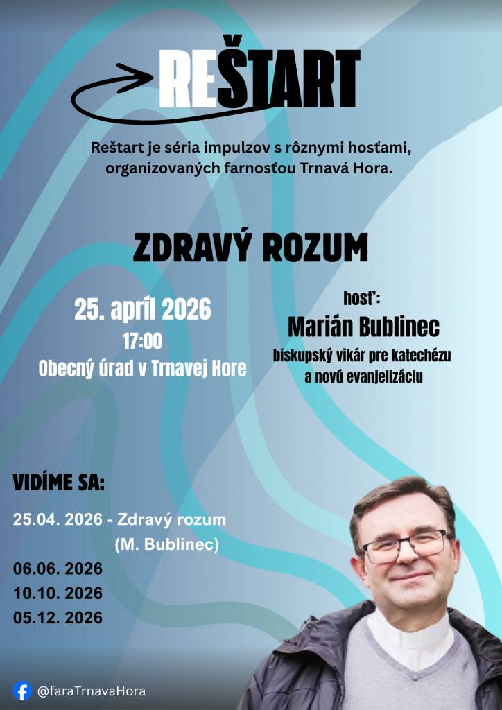 Pozývame Vás na ďalšiu prednášku spojenú s diskusiou zo série impulzov do života, ktoré nás môžu posunúť a niečo pozitívne naštartovať či reštartovať. Tentokrát na tému - ZDRAVÝ ROZUM.