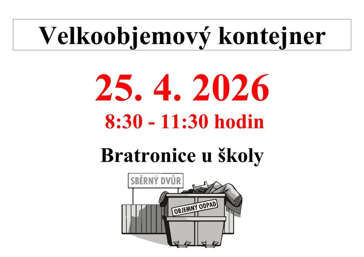 V sobotu 25. dubna 2026 proběhne sběr velkoobjemového odpadu v čase 8:30-11:30 před školou.