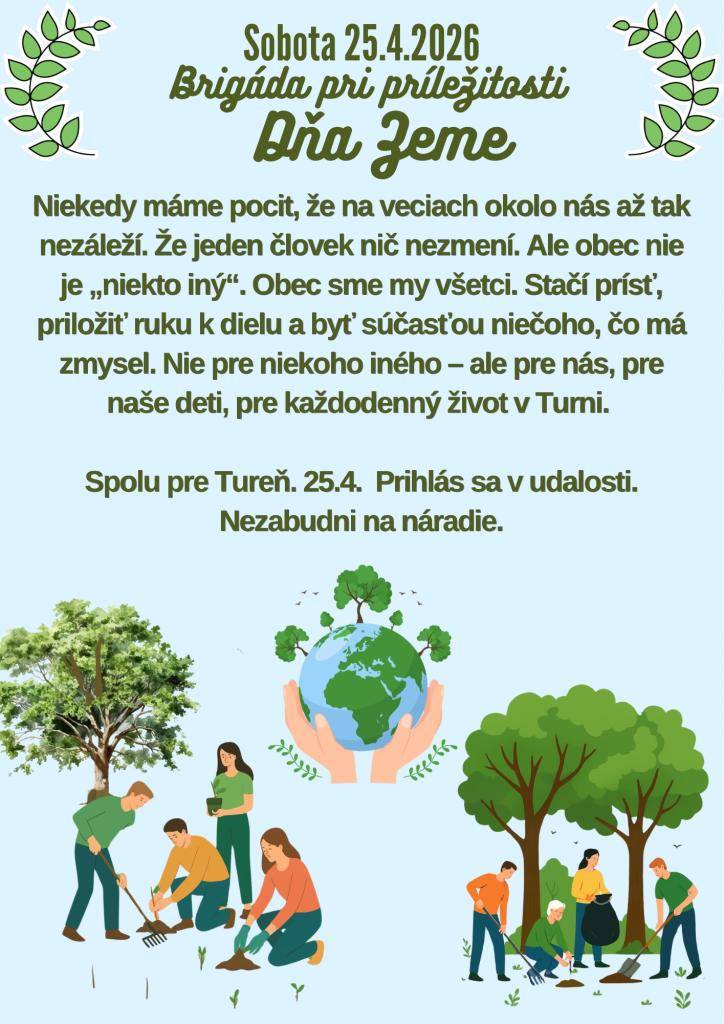 Niekedy máme pocit, že jeden človek nič nezmení.  Ale obec sme my všetci.  Stačí prísť a byť súčasťou. ????  ???? Spolu pre Tureň. 25.4. ???? Prihlás sa v udalosti. Nezabudni na náradie.
