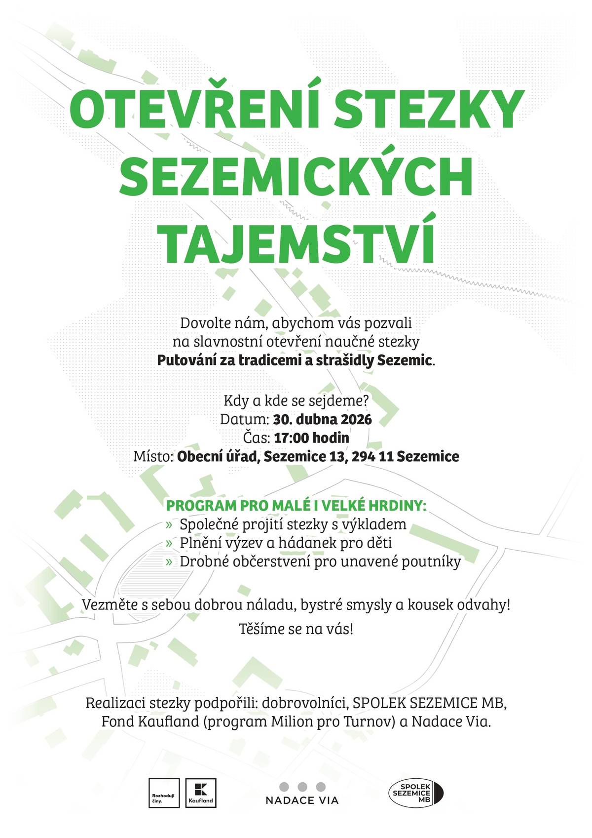 Přijďte s námi otevřít stezku Putování za tradicemi a strašidly Sezemic.