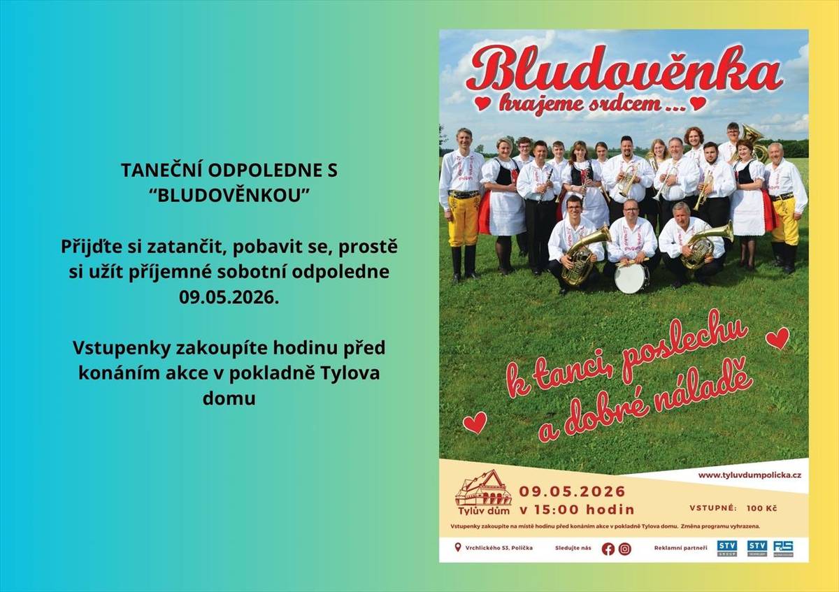 9. 5. 2026 v 15 hod.  vstupenky k zakoupení v pokladně Tylova domu hodinu před akcí       (Kultura / Tylův dům)