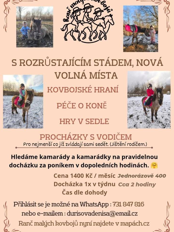 Ranč malých kovbojů hledá nové kamarády a kamarádky. Nabídka zahrnuje dva programy pro malé i větší děti.