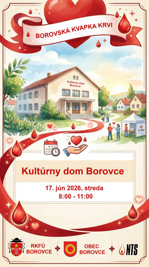 Darovanie krvi je jedným z najvzácnejších prejavov solidarity a ľudskosti. Pozývame všetkých občanov, ktorí majú chuť a možnosť pomôcť, na spoločný výjazdový odber v našej obci.