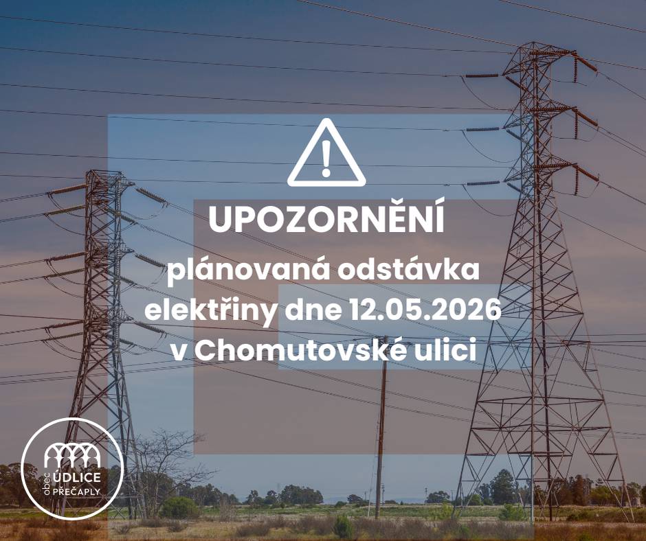 Upozorňujeme na odstávku elektrické energie dne 12.05.2026 od 13:10 do 15:00 hodin v Chomutovské ulici.