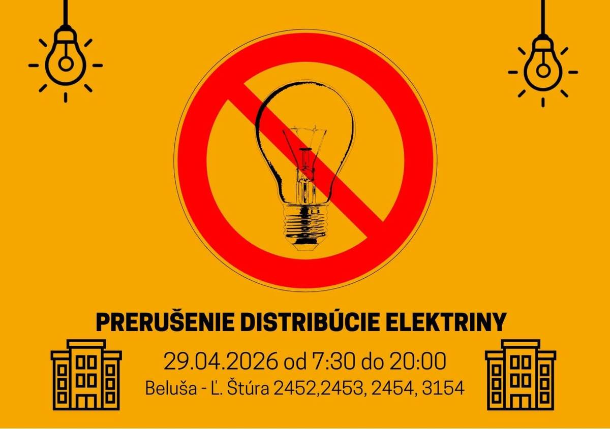 Dňa 29. apríla 2026 v čase od 7,30 do 20,00 nebude elektrina v bytových domoch Ľ. Štúra 2452, 2453, 2454 a 3154.