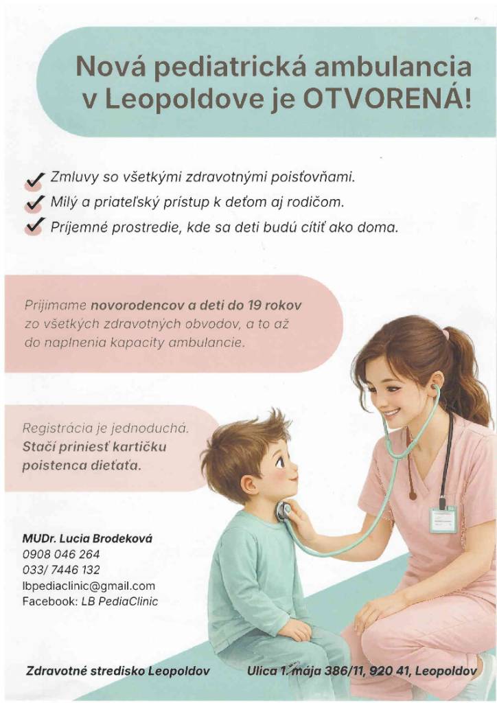 V Leopoldove otvorili novú pediatrickú ambulanciu. Prijímajú deti zo všetkých obvodov a všetkých zdravotných poisťovní.