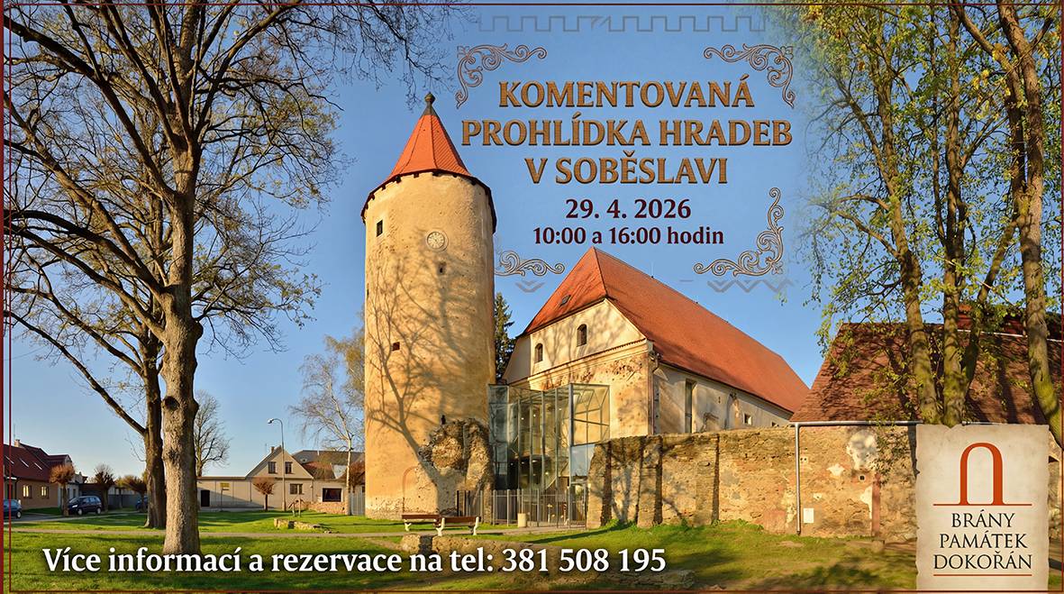 V rámci celorepublikové akce Brány památek dokořán se s námi vydejte podél hradeb v Soběslavi. Přiblížíme vám jejich historii a budeme vyprávět pověsti, které se k nim pojí.  Sraz zájemců o prohlídku je v infocentru.