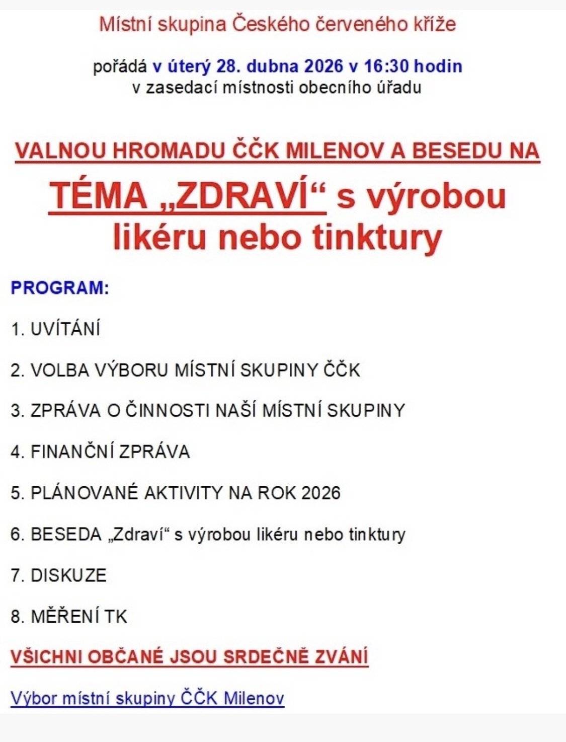 Zveme vás na zajimavoé přednášky v úterý 28.4. které pořádá Červený kříž. Více info v obrázku
