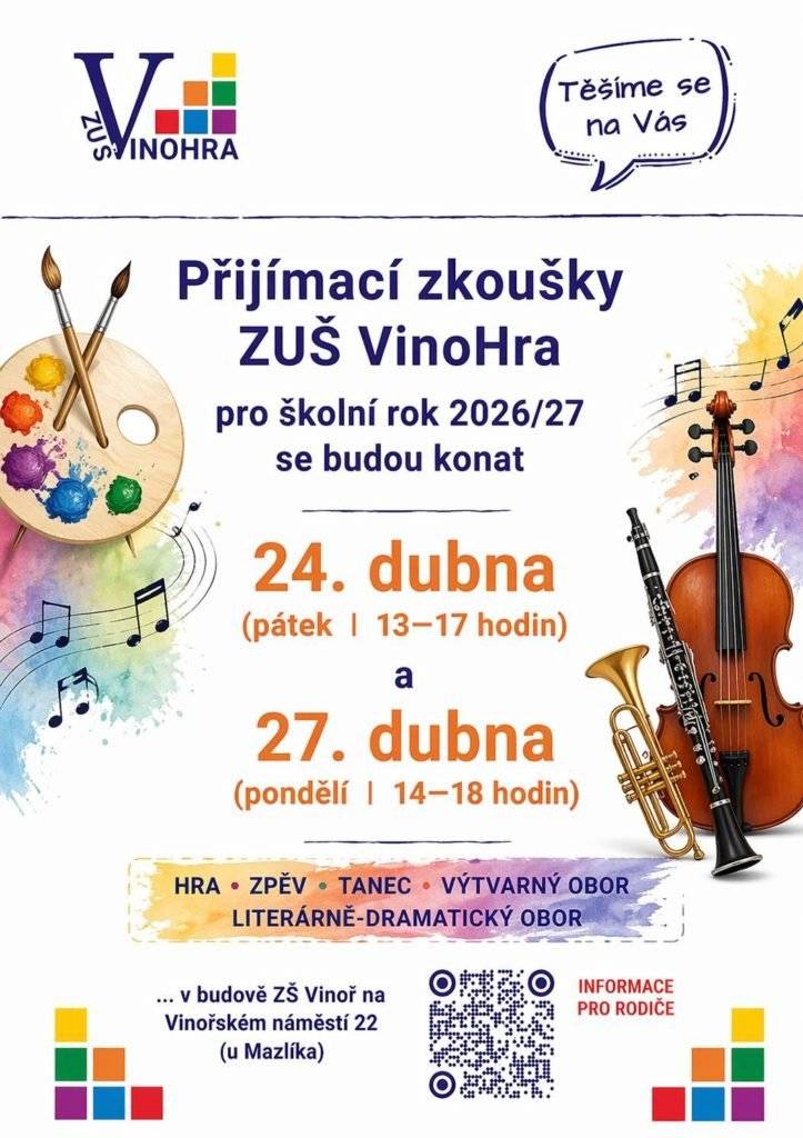 V pondělí 27. 4. jsou od 14 do 18 hodin přijímací zkoušky Základní umělecké školy VinoHra. Ve středu 29. 4. můžete od 19.30 zajít na Hospodský kvíz. Je nutné se předem registrovat. Ve čtvrtek 30. 4. se na Hoffmanově dvoře budou pálit čarodějnice. V sobotu 2. 5. od 9 do 12 hodin se na golfu koná Golf pro Vinoř.