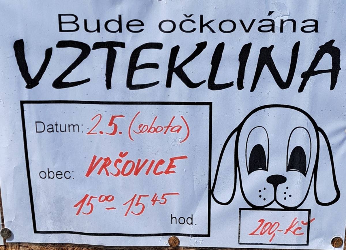 2.5.2026 očkování psů proti vzteklině