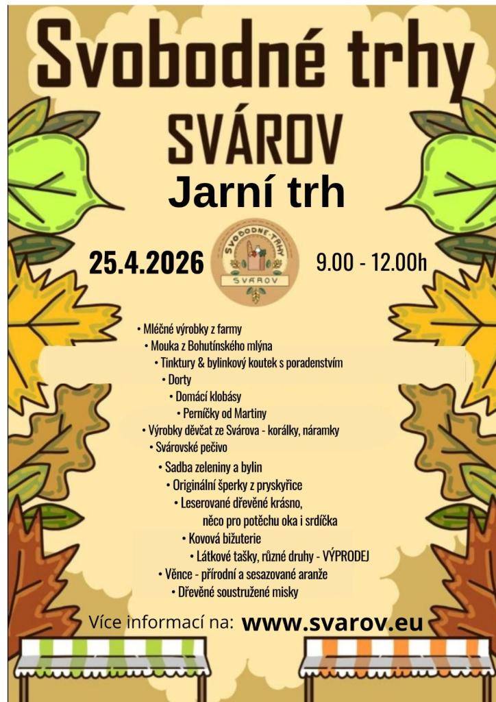 Svobodné svárovské trhy 25. 4. 2026 od 9 do 12 hod.