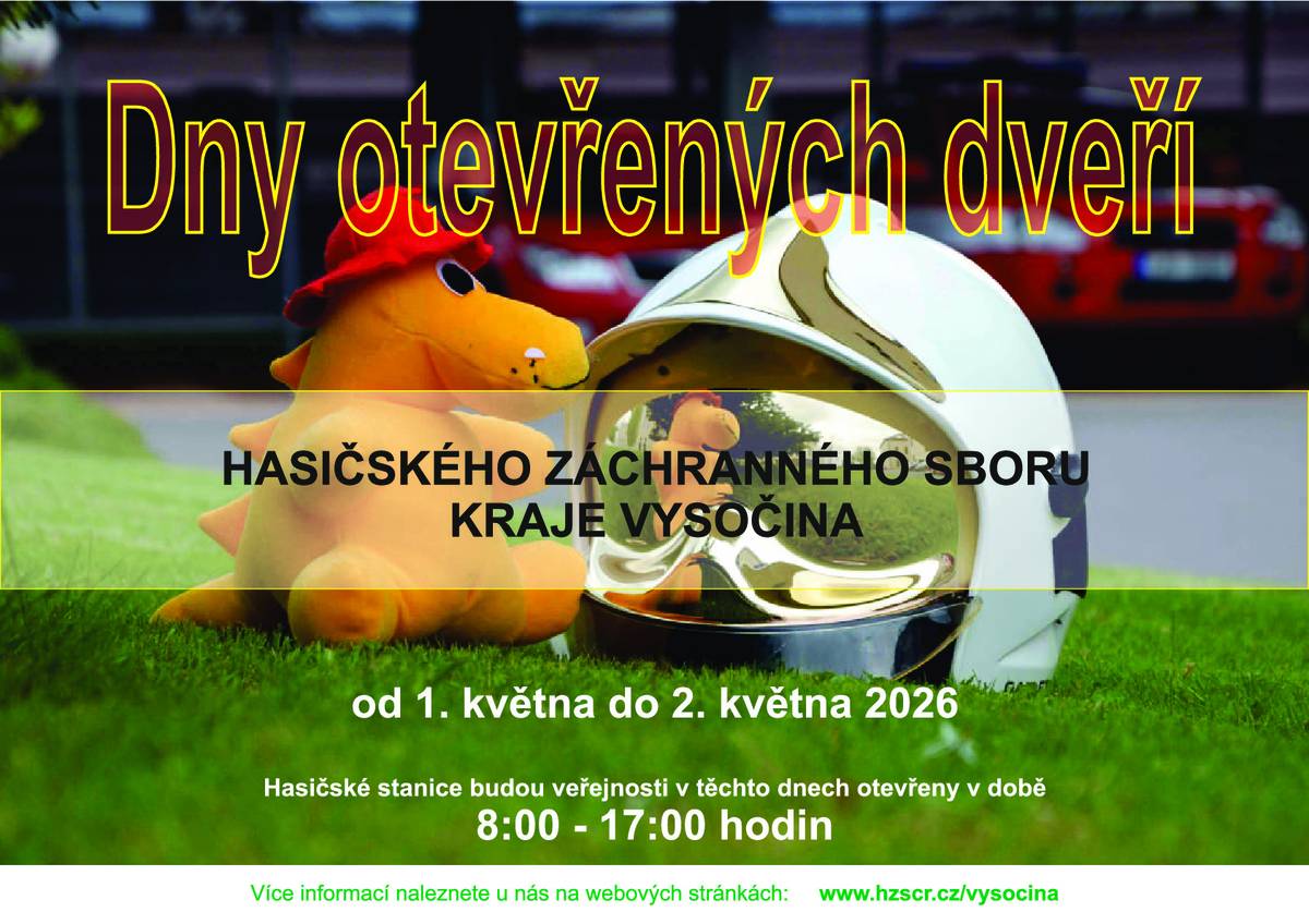 Hasičský záchranný sbor Kraje Vysočina zve všechny občany k návštěvě a prohlídce stanic. Akce proběhne ve dnech 1.5.-2.5.2026 od 8:00 do 17:00hod. Všichni jste srdečně zváni!