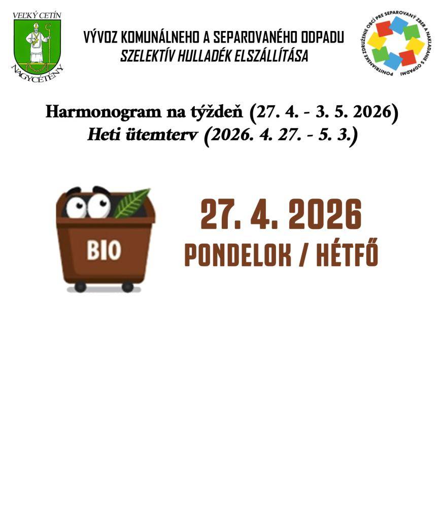 Harmonogram na týždeň (27. 4. - 3. 5. 2026)