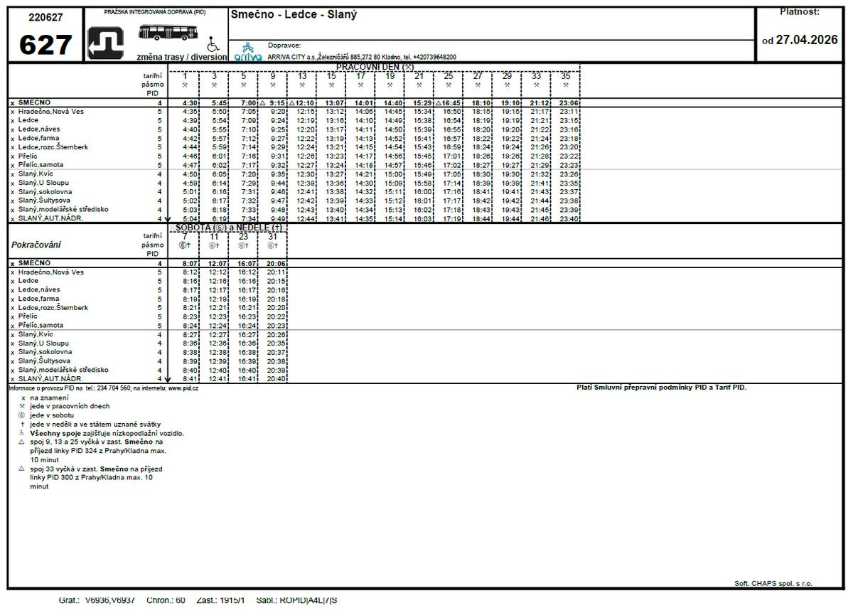 Linka 627 od 27.4.