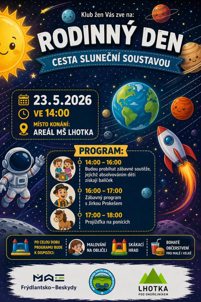 v sobotu 23. 5. 2026 od 14.00 hod v areálu MŠ Lhotka