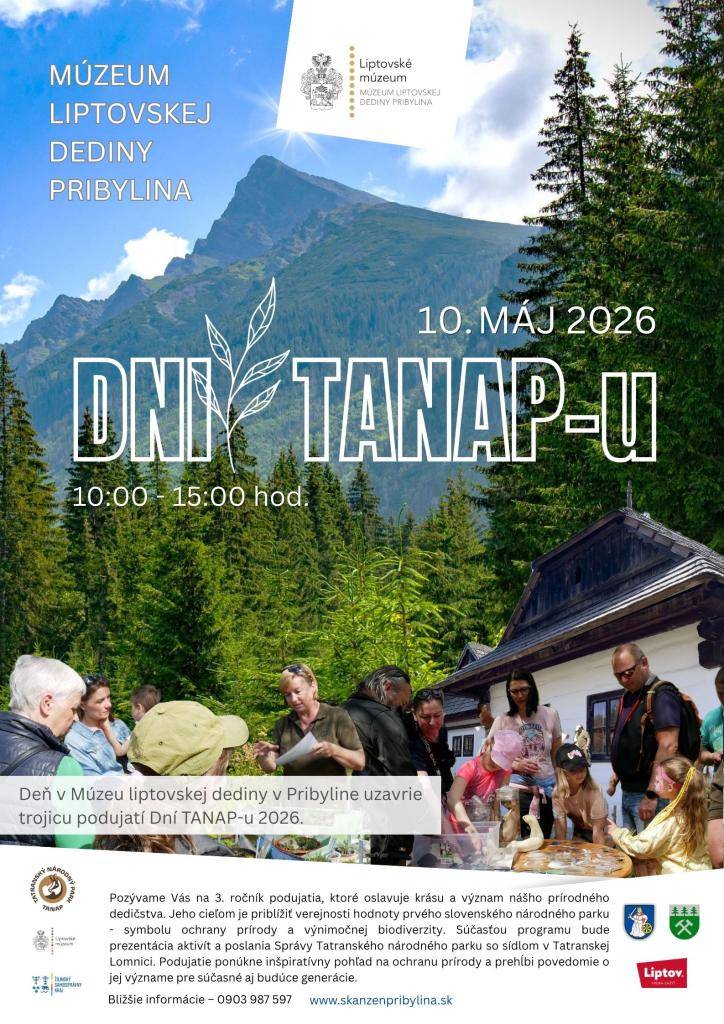 Pozývame Vás na netradičné podujatie DNI TANAP-u v nedeľu 10. mája 2026 do Múzea liptovskej dediny v Pribyline, ktoré prinesie nový pohľad na tatranskú prírodu a jeho ochranu.