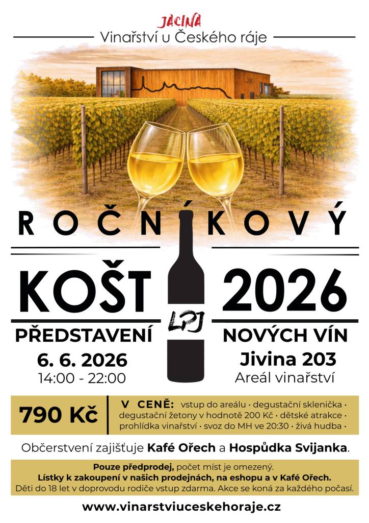 Ročníkový košt vín 6.6.2026 v areálu vinařství na Jivině 14.00-20.00 hod