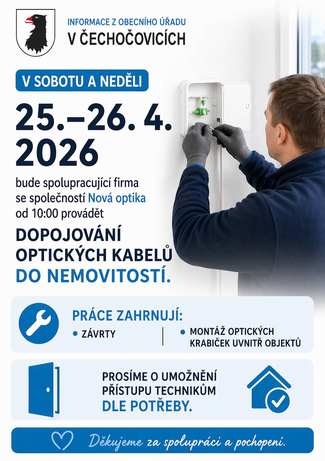 Dopojování optické sítě do nemovitostí.