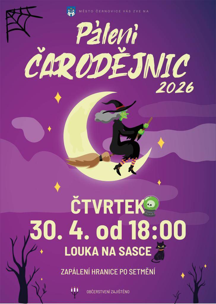 Srdečně zveme malé i velké na tradiční pálení čarodějnice, které proběhne ve čtvrtek 30.4.26 od 18 hodin na louce na Sasce. Hranice bude zapálena po setmění