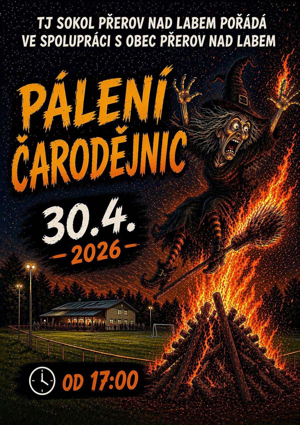 TJ Sokol Přerov nad Labem pořádá ve spolupráci s Obec Přerov nad Labem "Pálení čarodějnic"