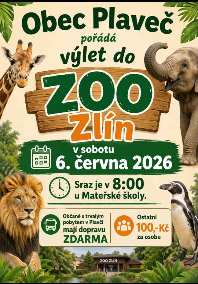 Obec Plaveč pořádá 6. června výlet do ZOO Zlí