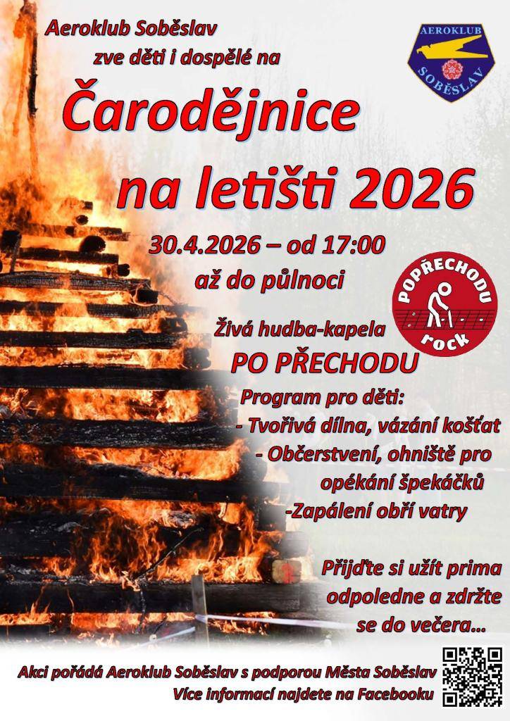 Aeroklub Soběslav zve na pálení čarodějnic s doprovodným programem.