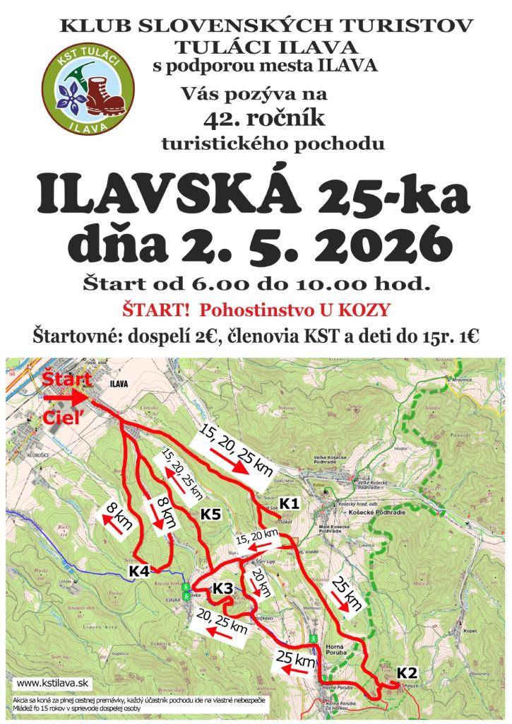 Klub slovenských turistov Tuláci Ilava pozýva na 42. ročník turistického pochodu.