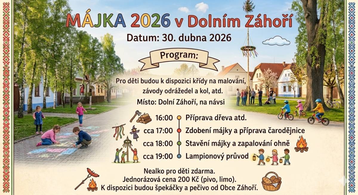 Přijďte oslavit pálení čarodějnic a stavění májky.....