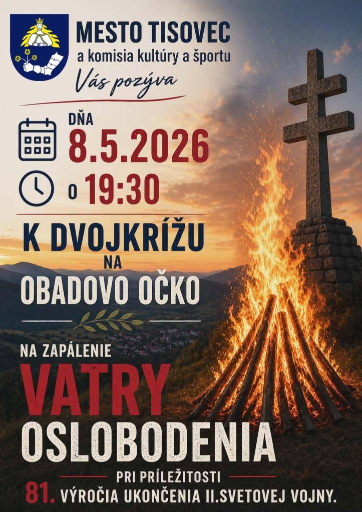 Mesto Tisovec a komisia kultúry a športu vás srdečne pozývajú na dôstojné spomienkové podujatie pri príležitosti 81. výročia ukončenia II. svetovej vojny