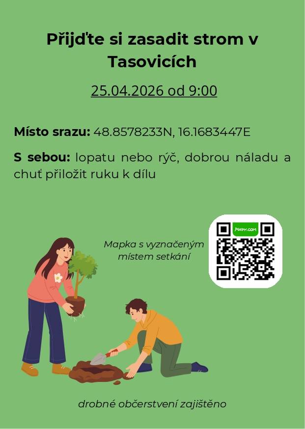 Přijďte si zasadit strom, 25.4.2026 od 9.00. Vice v příloze článku.