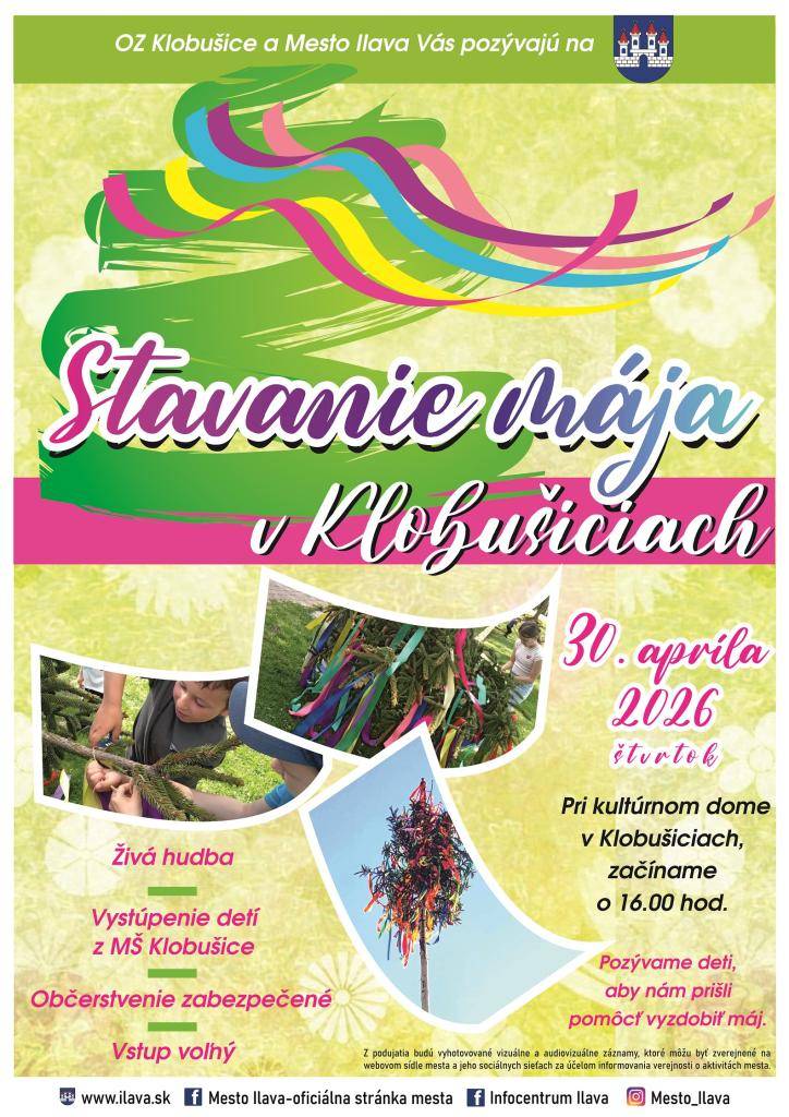 Pozývame vás na tradičné Stavanie mája v Klobušiciach. Pripravený je kultúrny program pre deti aj dospelých.