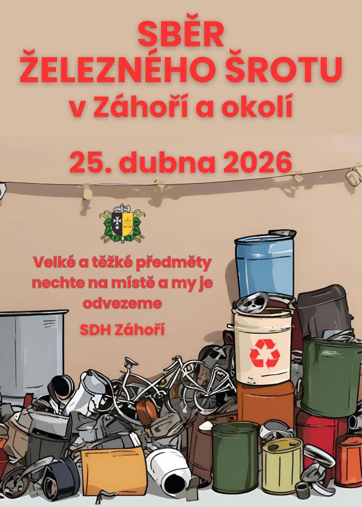 Hasiči Jamný a Záhoří upozorňují občany na sběr železného šrotu, který se uskuteční 25. dubna 2026 v dopoledních hodinách. Cílem akce je ekologicky zlikvidovat železný odpad a přispět k ochraně životního prostředí.