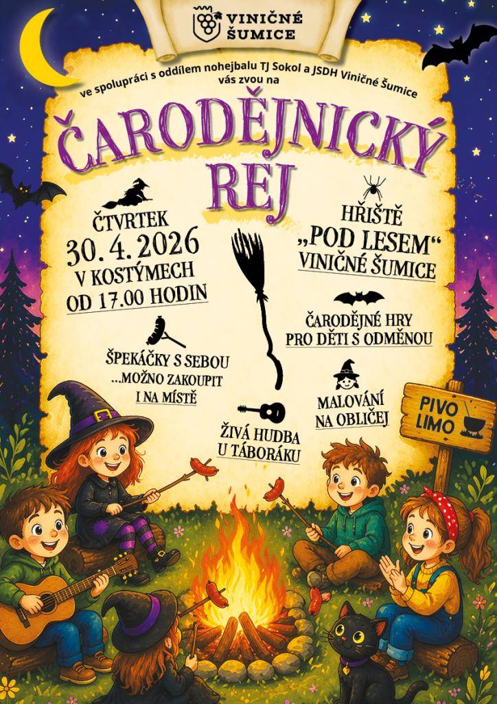 Srdečně Vás zveme na pálení čarodějnic, které se uskuteční na hřišti Pod lesem.