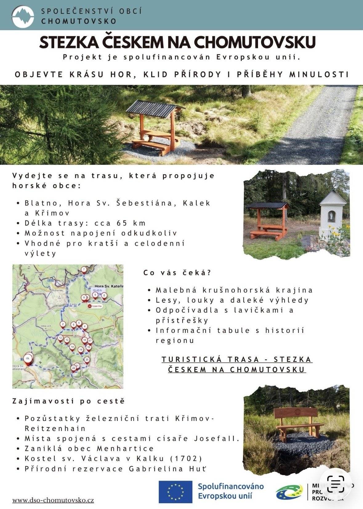 Hledáte tip na jarní výlet? Objevte krásy našich hor po nové trase Stezka Českem na Chomutovsku! 💚 Čeká vás 65 km přírody, historie a výhledů od Křimova přes horu Sv. Šebestiána a Blatno až po Kalek. Podrobnosti o trase najdete na přiloženém plakátu. 😍👇🏼