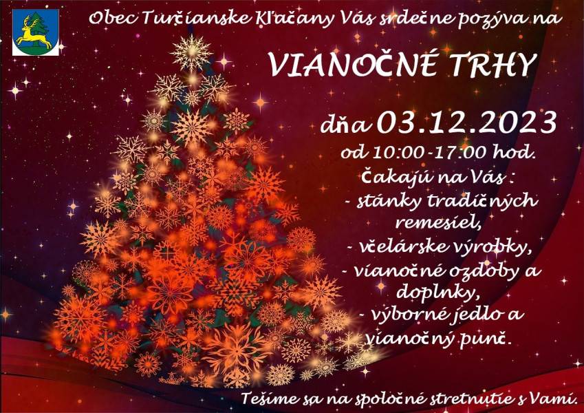 Pozvánka na Vianočné trhy dňa 3.12.2023
