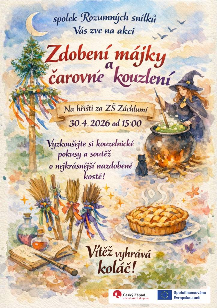 Přijďte si užít odpoledne plné kouzel, tvoření a tradic! Čeká vás zdobení májky, kouzelnické pokusy i soutěž o nejkrásnější koště. Zábava pro malé i velké zakončená sladkou odměnou pro vítěze.