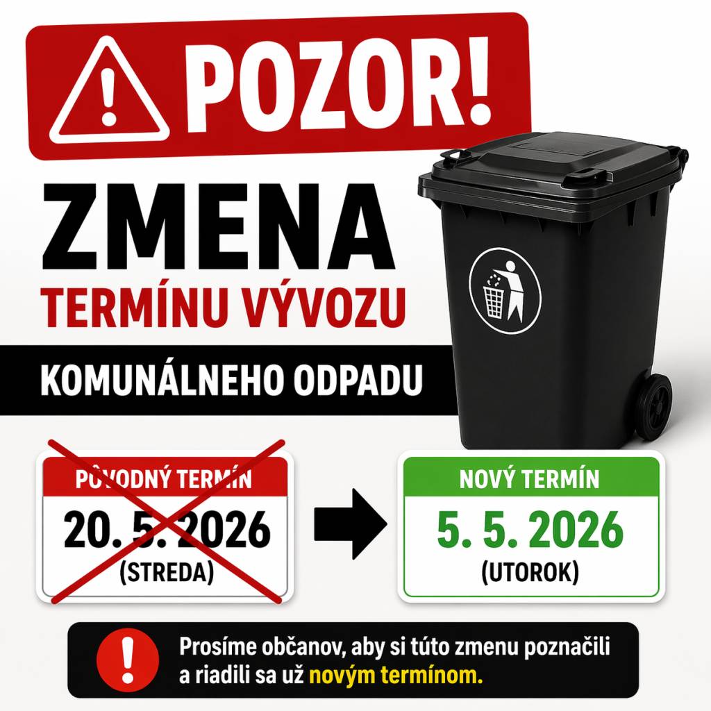 Pozor - zmena termínu vývozu komunálneho odpadu!