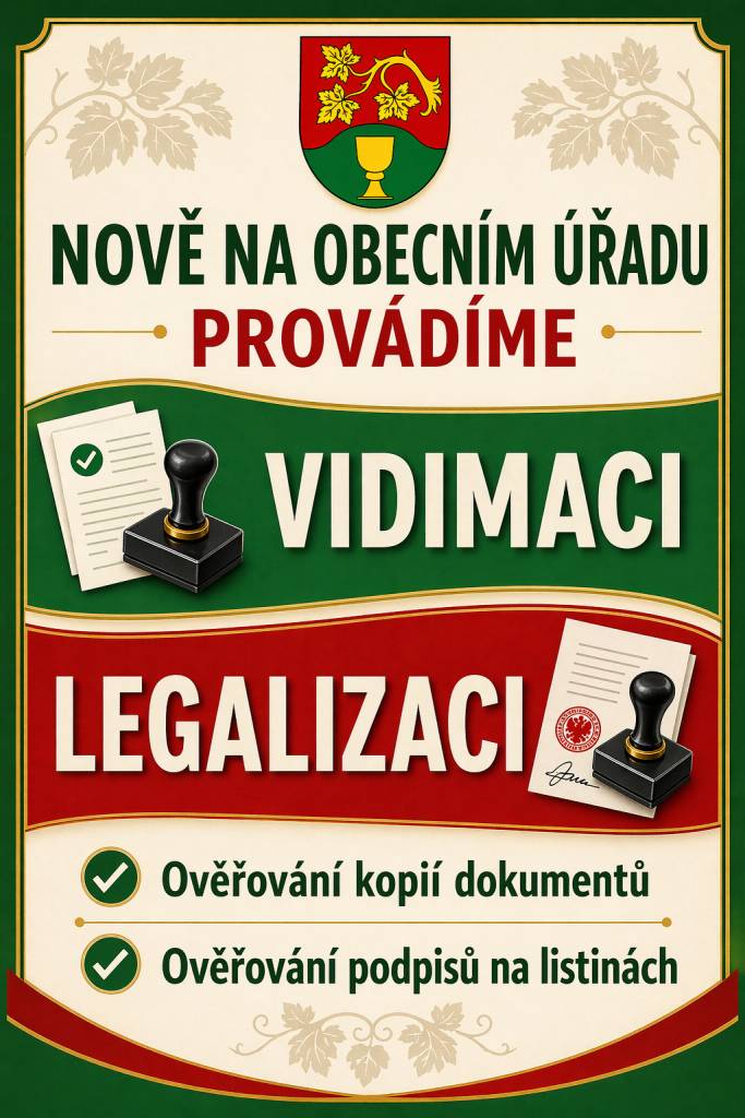 Vážení občané,  rádi bychom Vás informovali, že na našem úřadě provádíme ověřování podpisů (legalizaci) a ověřování shody kopie s originálem (vidimaci).